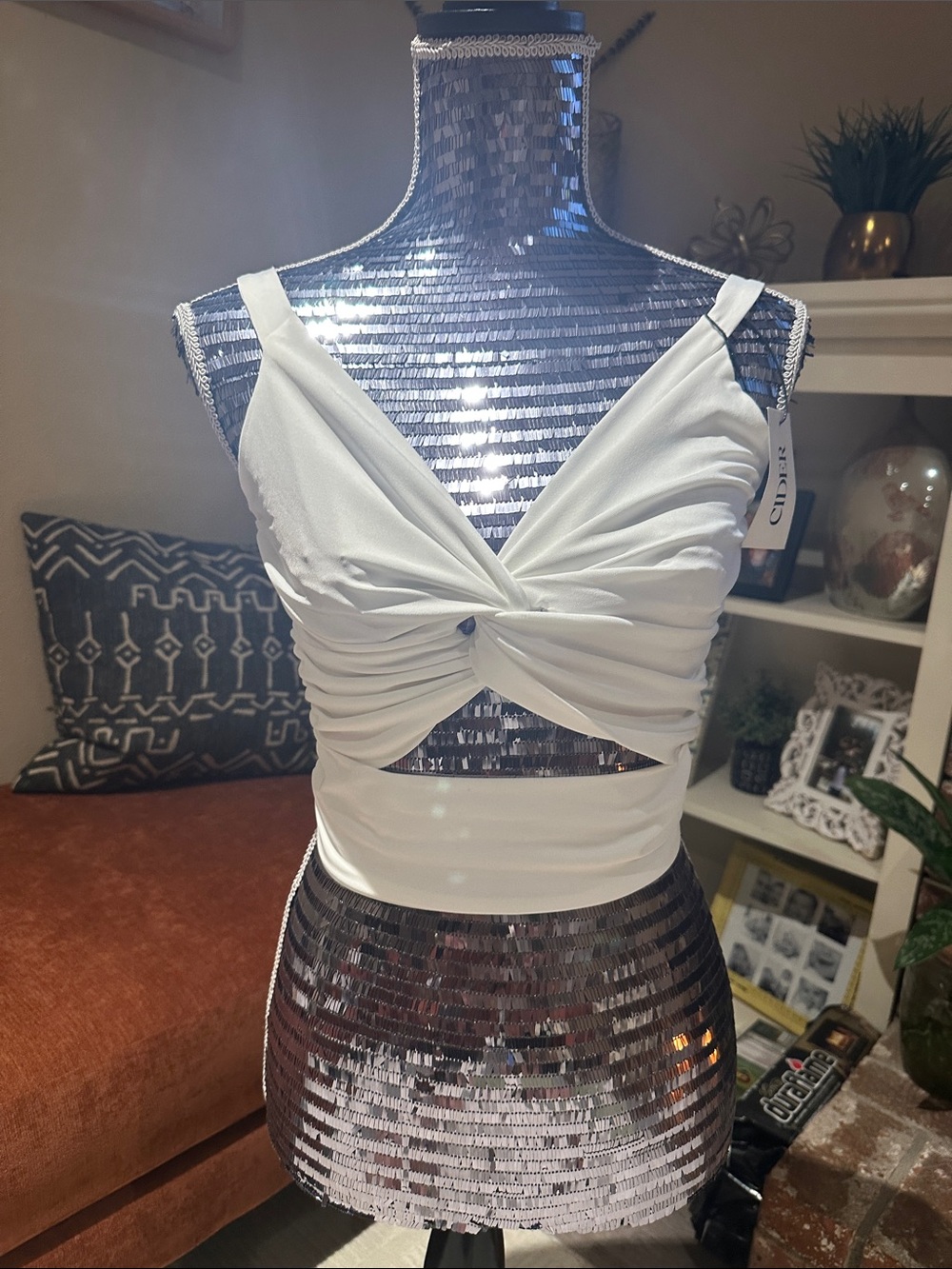 Cider White Twist Ruched Crop Top